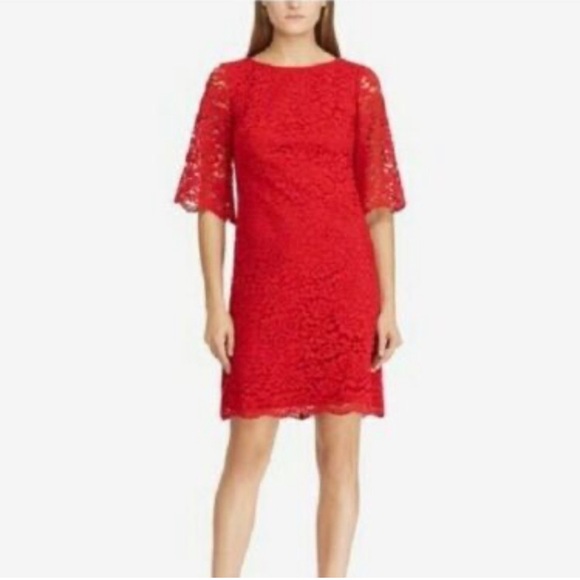 Ralph Lauren Dresses & Skirts - NWT Ralph Lauren red lace bell 3/4 sleeve knee length cocktail work dress 10